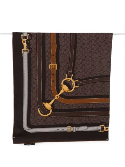 Gucci Gg Perforated Leather Scarf Brown