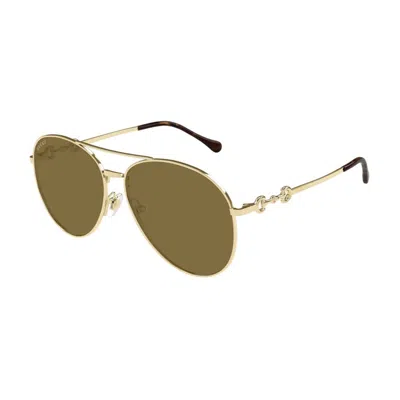 Gucci Horsebit Metal Aviator Sunglasses In Gold