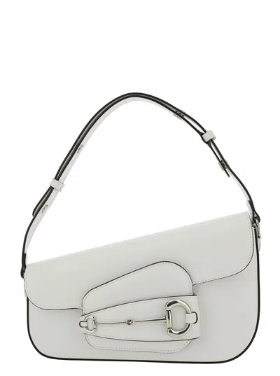 Gucci ' Horsebit 1955 Small' White Shoulder Bag With Horsebit Detail In Leather Woman
