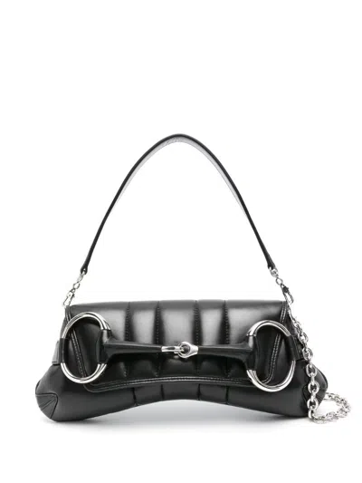 Gucci Horsebit Chain Media Shoulder Bag In Black