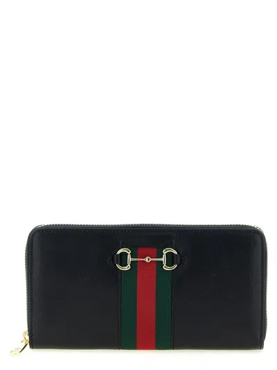 Gucci ' Horsebit Web' Wallet In Black