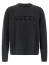 Gucci Grey Crewneck Sweater With Logo Lettering Embroidery On The Front In Wool Man In Gray