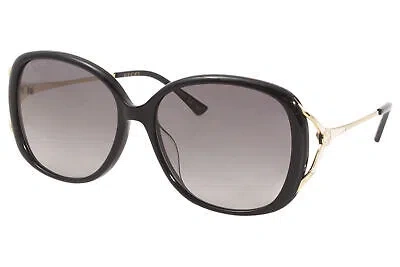 Pre-owned Gucci -logo Gg0649sk 001 Sunglasses Women's Black-gold/grey Gradient Lenses In Gray
