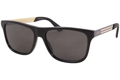 Pre-owned Gucci -logo Men's Gg0687s 002 Black-gold/grey Polarized Lenses Sunglasses In Gray