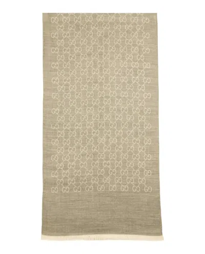 Gucci Logo Scarf With Fringe Trim In Neutral