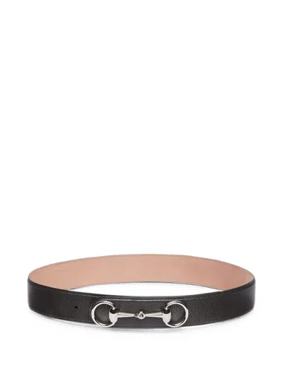 Gucci Men Black Leather Belt In Multi