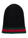 Gucci Ribbed Black Beanie With Striking Greenaccent In Multicolor