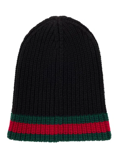 GUCCI GUCCI GUCCI MEN'S BLACK WOOL HAT WITH WEB DETAIL