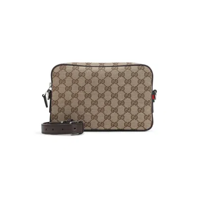 Gucci Monogram Shoulder Bag In Brown