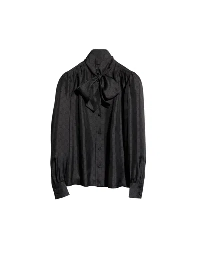 Gucci Printed Silk Bow Shirt In Black