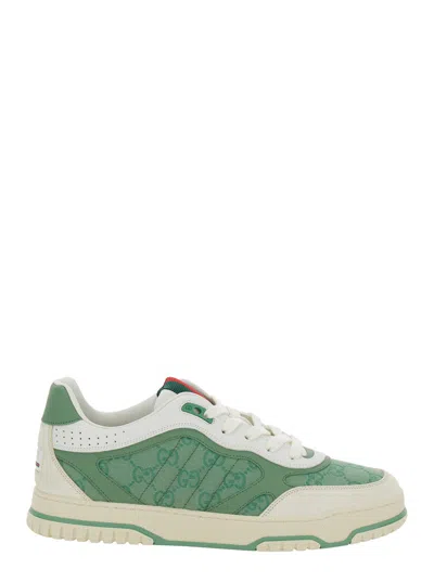Gucci ' Re-web' Green Low Top Sneaker With Gg Motif On The Side In Leather Man