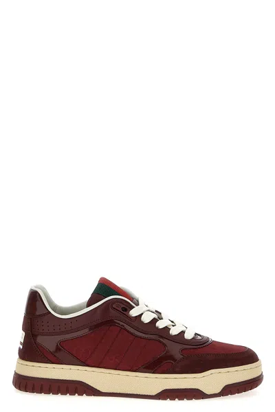 スニーカー GUCCI BURGUNDY LEATHER AND GG SUPREME FABRIC RE-WEB SNEAKERS Gucci Women Sneakers Re-web Bordeaux In Leather And Gg