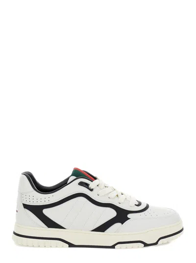 GUCCI GUCCI MEN 'GUCCI RE-WEB' WHITE AND BLACK LOW TOP SNEAKERS IN LEATHER MAN