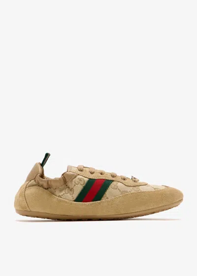 Gucci Shift Low Top Sneakers Rubber Sole Stripe In Brown