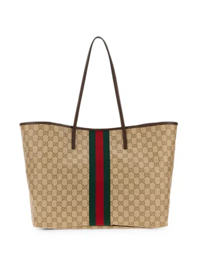 Gucci Patterned Large Stripe Tote Bag In Brown