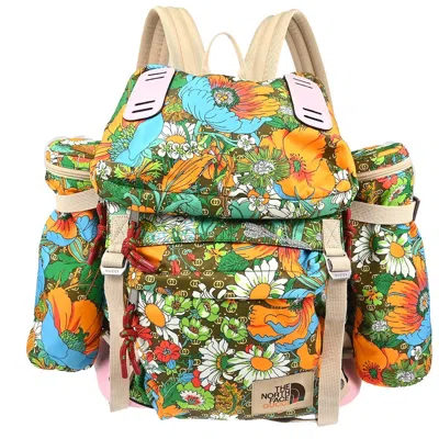 Pre-owned Gucci X The North Face Flap Printed Nylon Multicolour Canvas Backpack Bag ()
