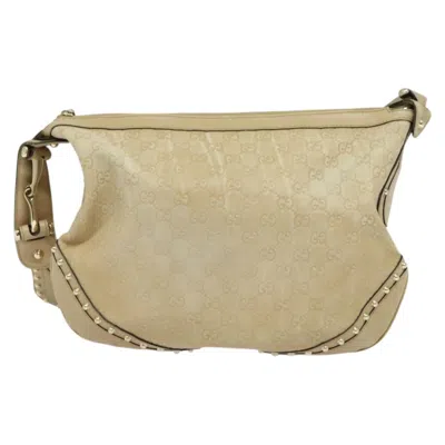 Pre-owned Gucci Ssima Beige Canvas, Leather Shoulder Bag ()