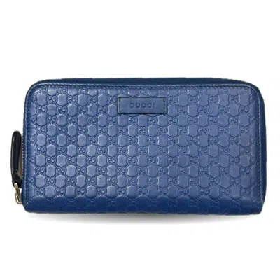 Pre-owned Gucci Ssima Blue Gg Leather Long Wallet (bi-fold) ()