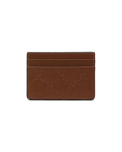 Pre-owned Gucci Ssima Card Holder In Brown