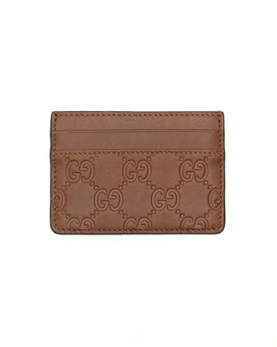 Pre-owned Gucci Ssima Card Holder In Brown