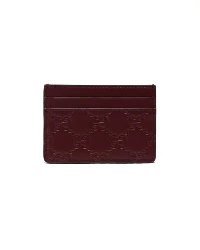 Pre-owned Gucci Ssima Card Holder In Burgundy