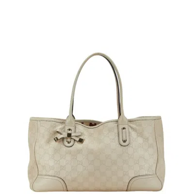 Pre-owned Gucci Ssima Ivory White Canvas Leather Shoulder Bag Tote Bag () In Ivory, White