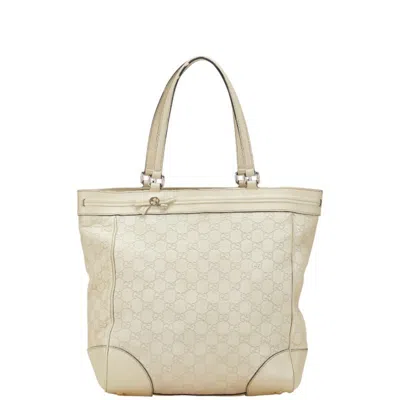 Pre-owned Gucci Ssima Ivory White Leather Handbag Tote Bag ()