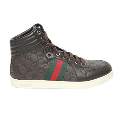 Pre-owned Gucci Ssima Leather High Top 'brown' | Men's Size 10.5