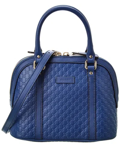 Gucci Ssima Leather Top Handle Tote In Blue