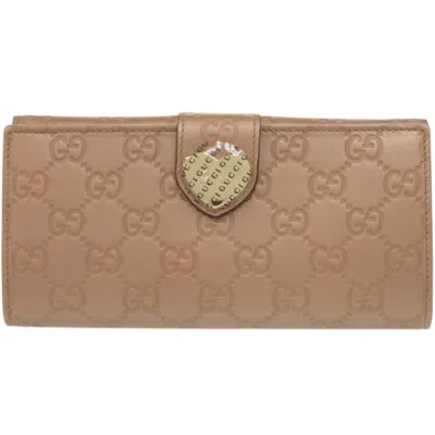 Pre-owned Gucci Ssima Pink Beige Leather Long Wallet (bi-fold) ()