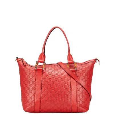 Pre-owned Gucci Ssima Red Color Leather Shoulder Bag Tote Bag ()