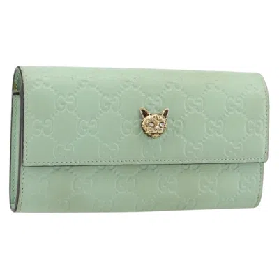 Pre-owned Gucci Ssima Wallet Motif Gg Green Leather Wallets Accessory ()