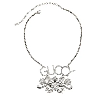 Pre-owned Gucci Guccy Crystal Necklace In Multi
