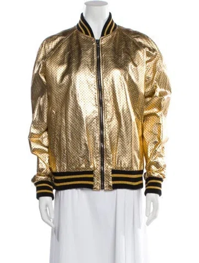 Pre-owned Gucci Guccy Sega Star Bomber Jacket Leather Bomber Jacket In Gold