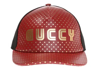Pre-owned Gucci Guccy Star Print Baseball Velcro Strap Cap In Red/black/gold