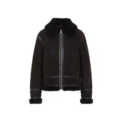 Gucci Guggi Gg Shearling Jacket Women In Black