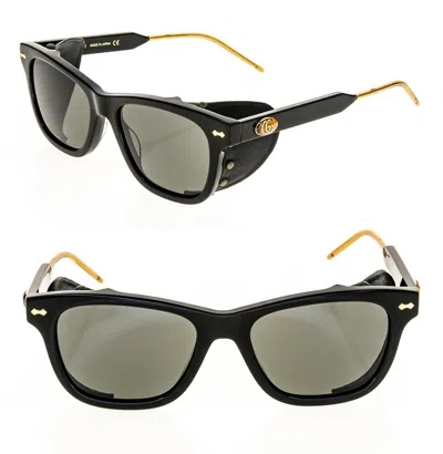 Pre-owned Gucci Guilloché 0671 Black Stud Leather Blinker Unisex Sunglasses Gg0671s 001 In Gray
