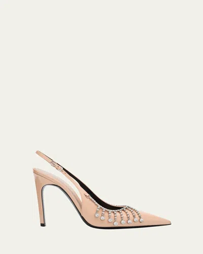 Gucci Guinevere Crystal Leather Slingback Stiletto Pumps In Rose Dust