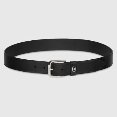 Gucci Interlocking G-plaque Leather Belt In Black