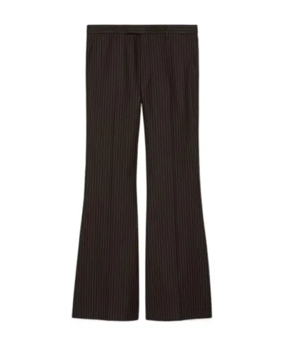 Gucci Ha Special Collection Of Pinstriped Wool Casual Pants In Brown