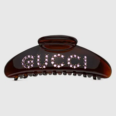 Gucci Crystal-embellished Resin Hair Clip In Brown