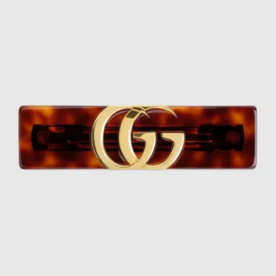 Gucci Hair Clip With Double G In Brown
