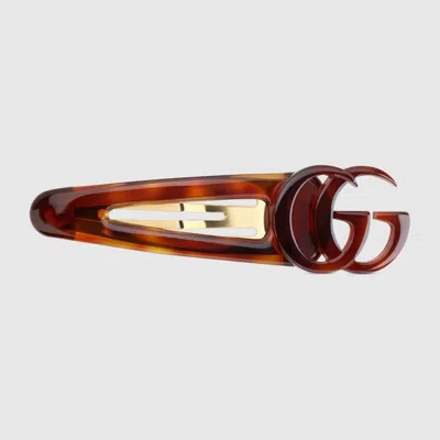 Gucci Hair Clip With Double G In Brown