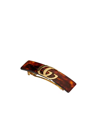 Gucci Hair Clip With Double G In Brown Hawksbill Turtle