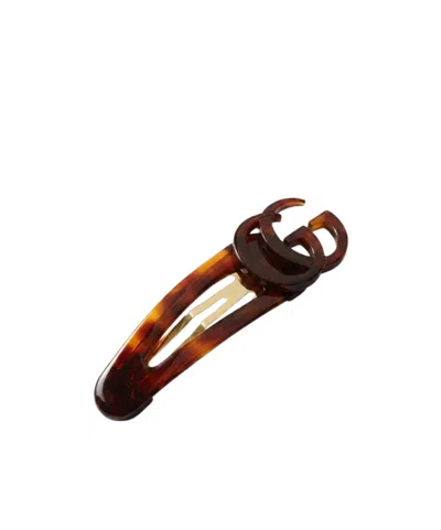 Gucci Hair Clip With Double G In Brown Hawksbill Turtle