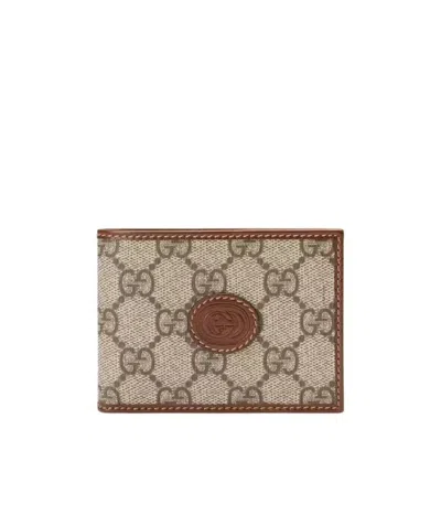 Gucci Half-fold Wallet With Printed Logo In Nude