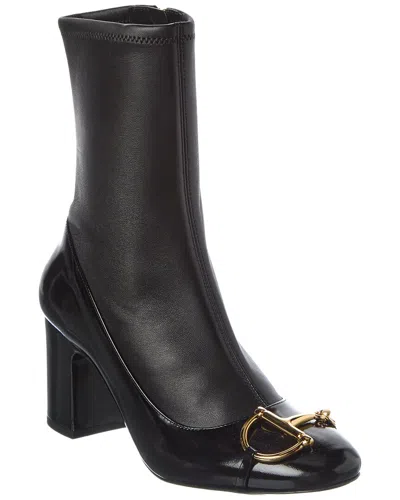 Gucci Half Horsebit Leather Bootie In Black