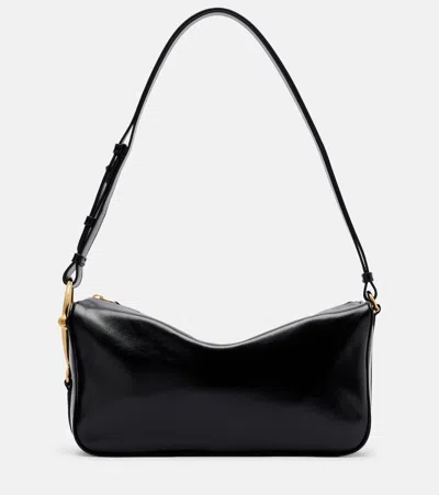 Gucci Medium Half Horsebit Grained-leather Shoulder Bag In Black