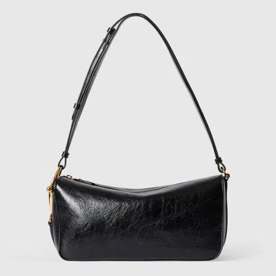 Gucci Medium Half Horsebit Grained-leather Shoulder Bag In Black