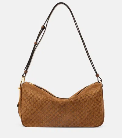Gucci Half Horsebit Medium Suede Shoulder Bag In Brown